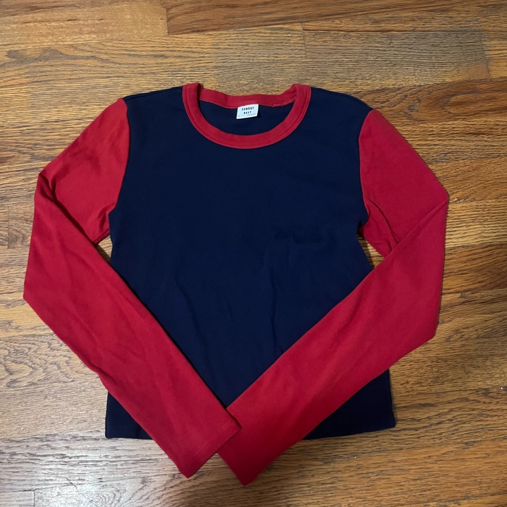 Aritzia Sunday Best Red and Blue Long Sleeve Shirt